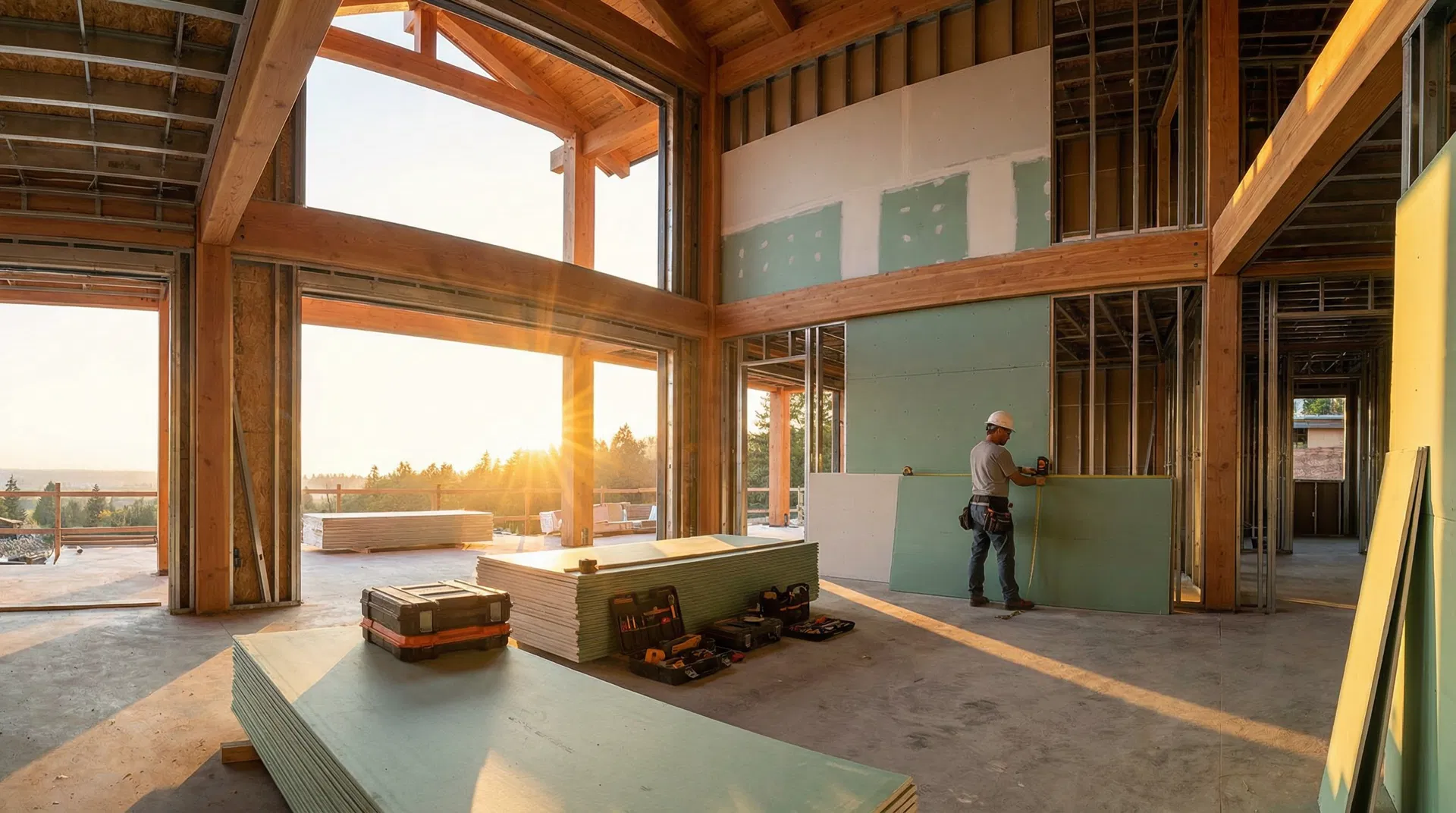 Construction site at golden hour