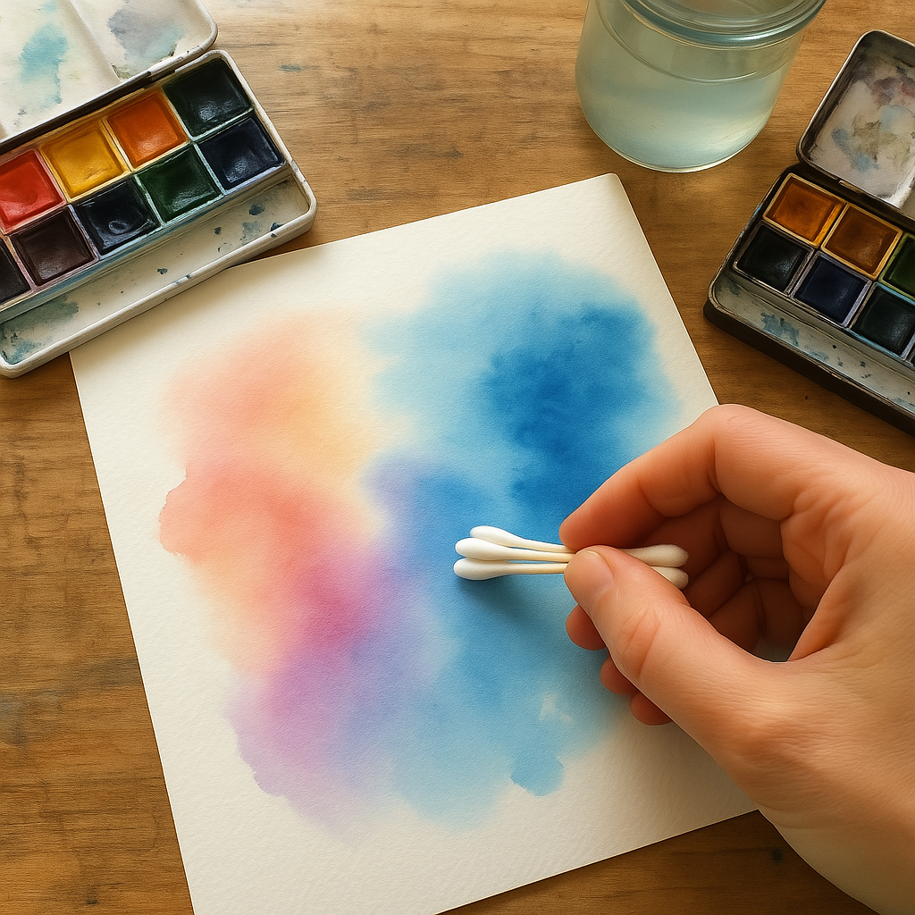 Watercolor Wet-on-Wet Blending with Cotton Swabs