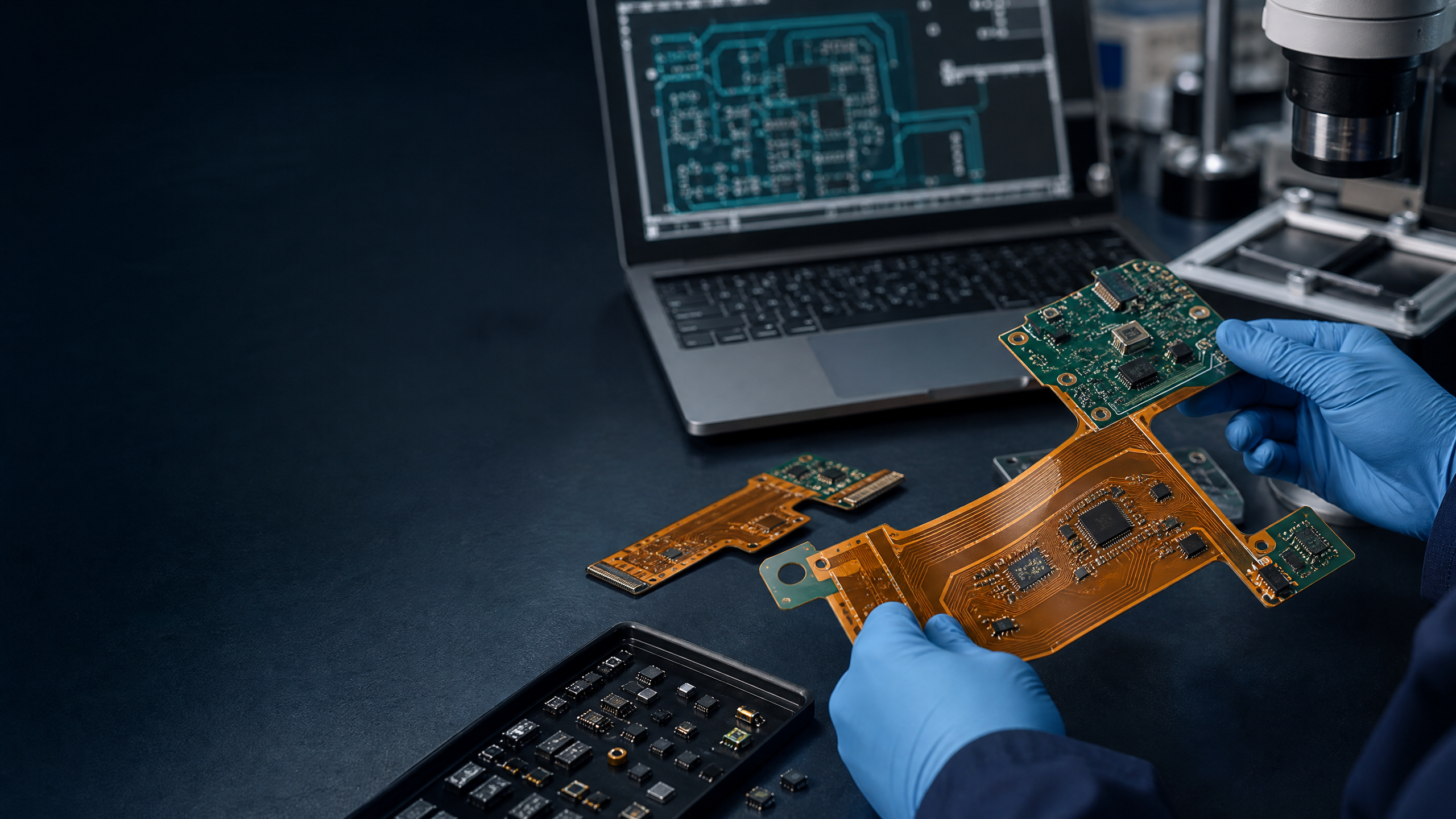 Engineer reviewing a flexible circuit design for a custom electric product