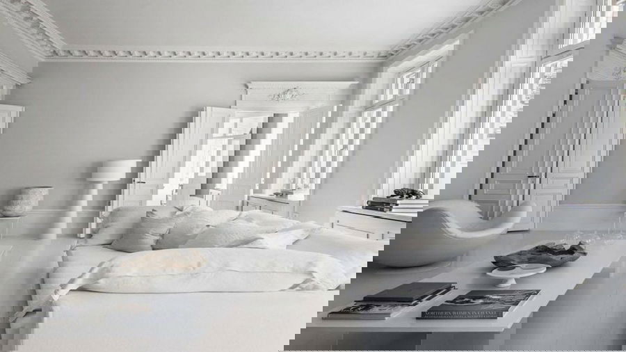 A sterile, all-white living room.