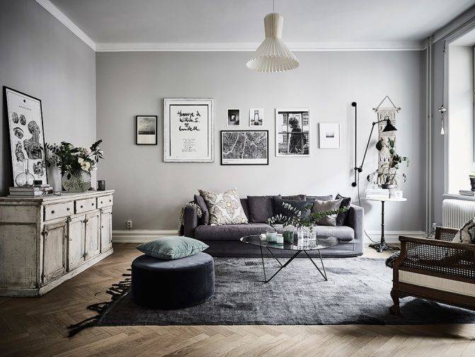A living room with an excessive and monotonous use of gray.