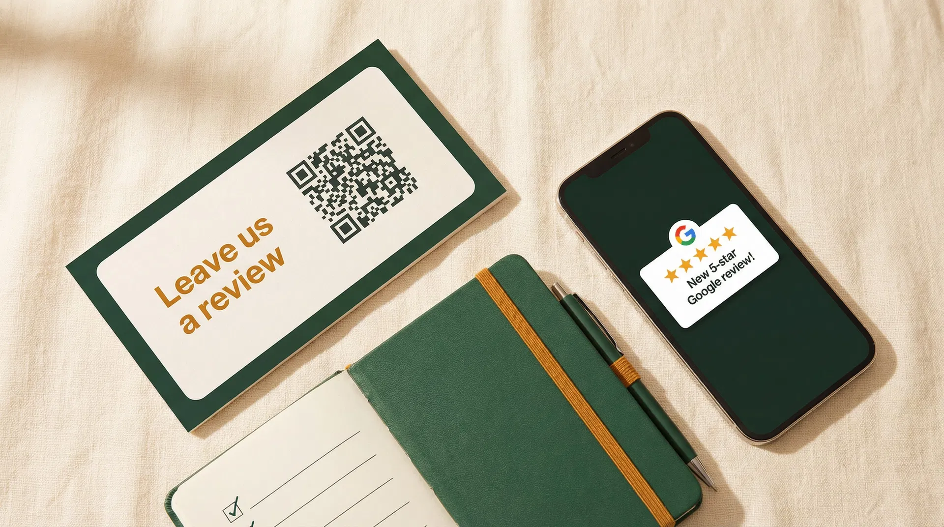 MapLift review request kit — QR card, checklist, and phone notification