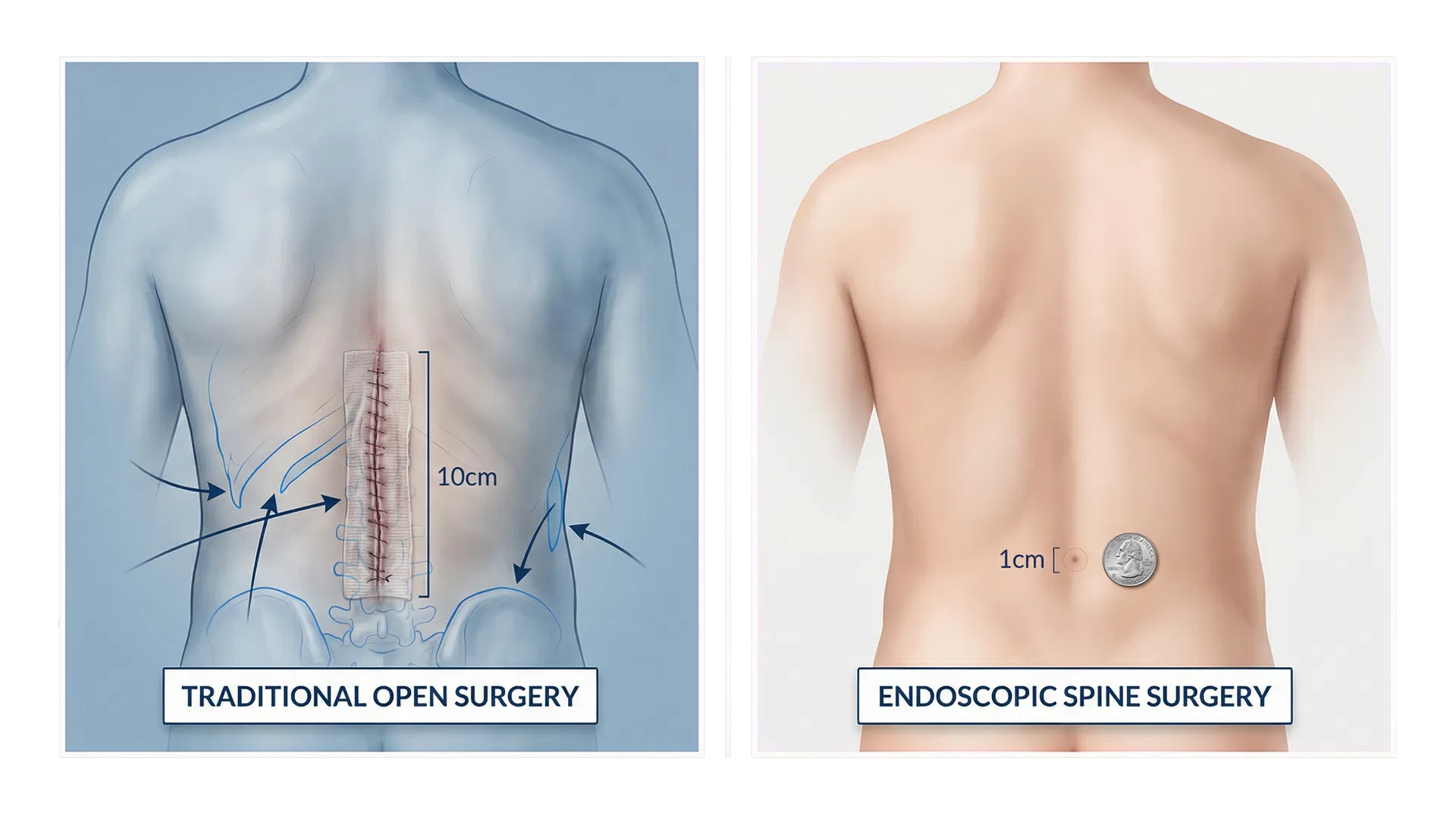 Comparación tamaño incisión cirugía columna tradicional vs endoscópica