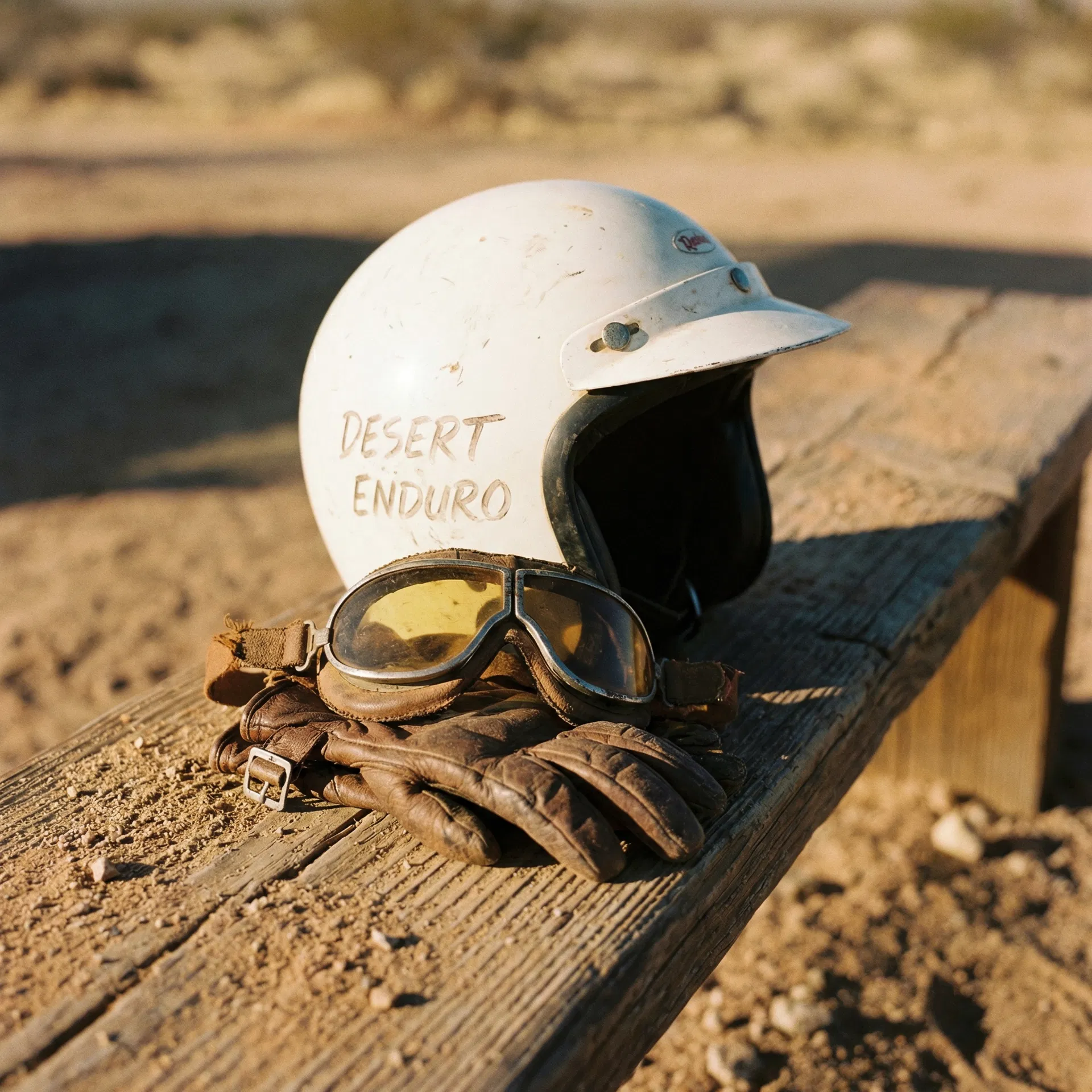 Vintage racing helmet and goggles