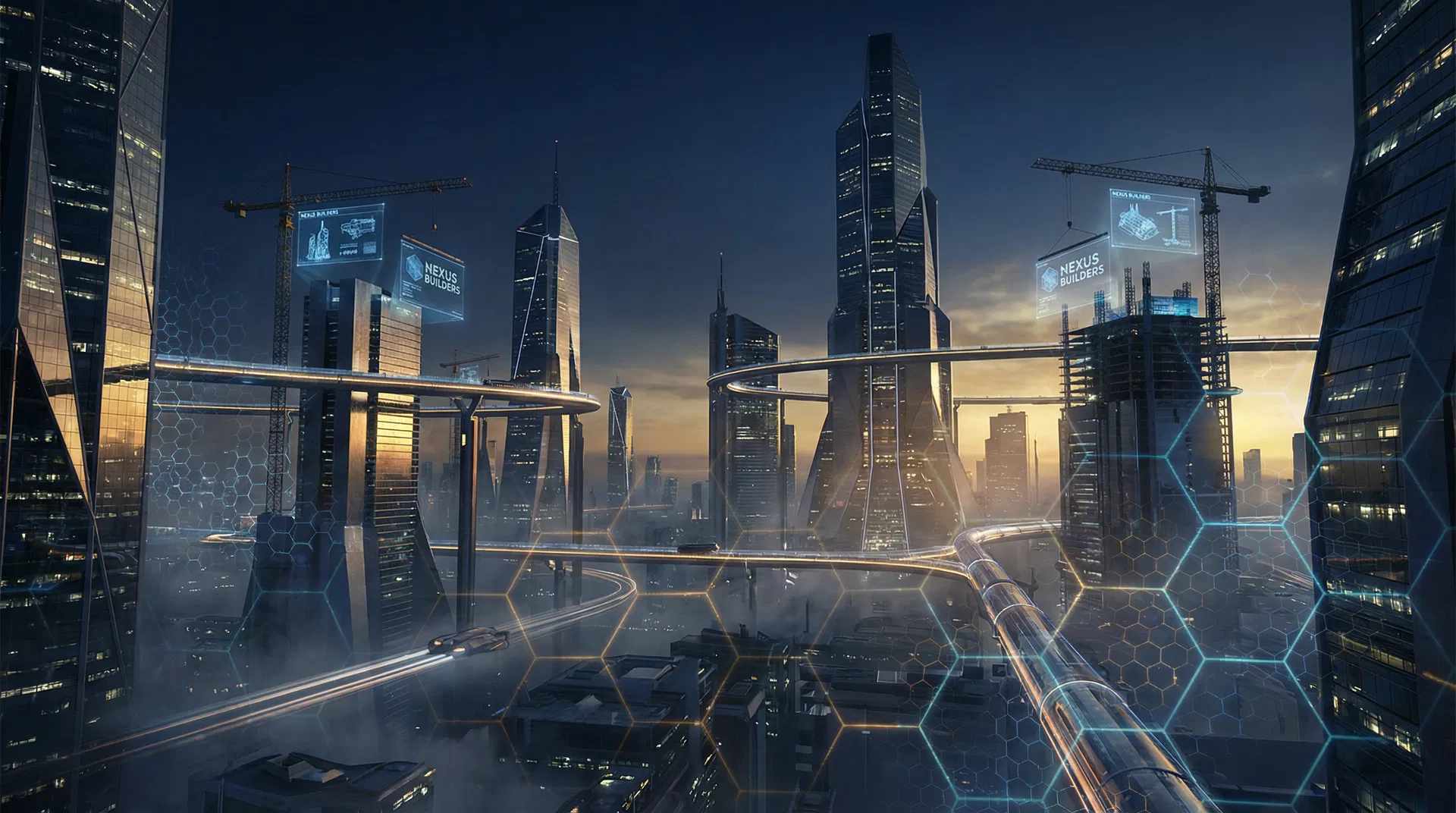 Futuristic cityscape with graphene technology