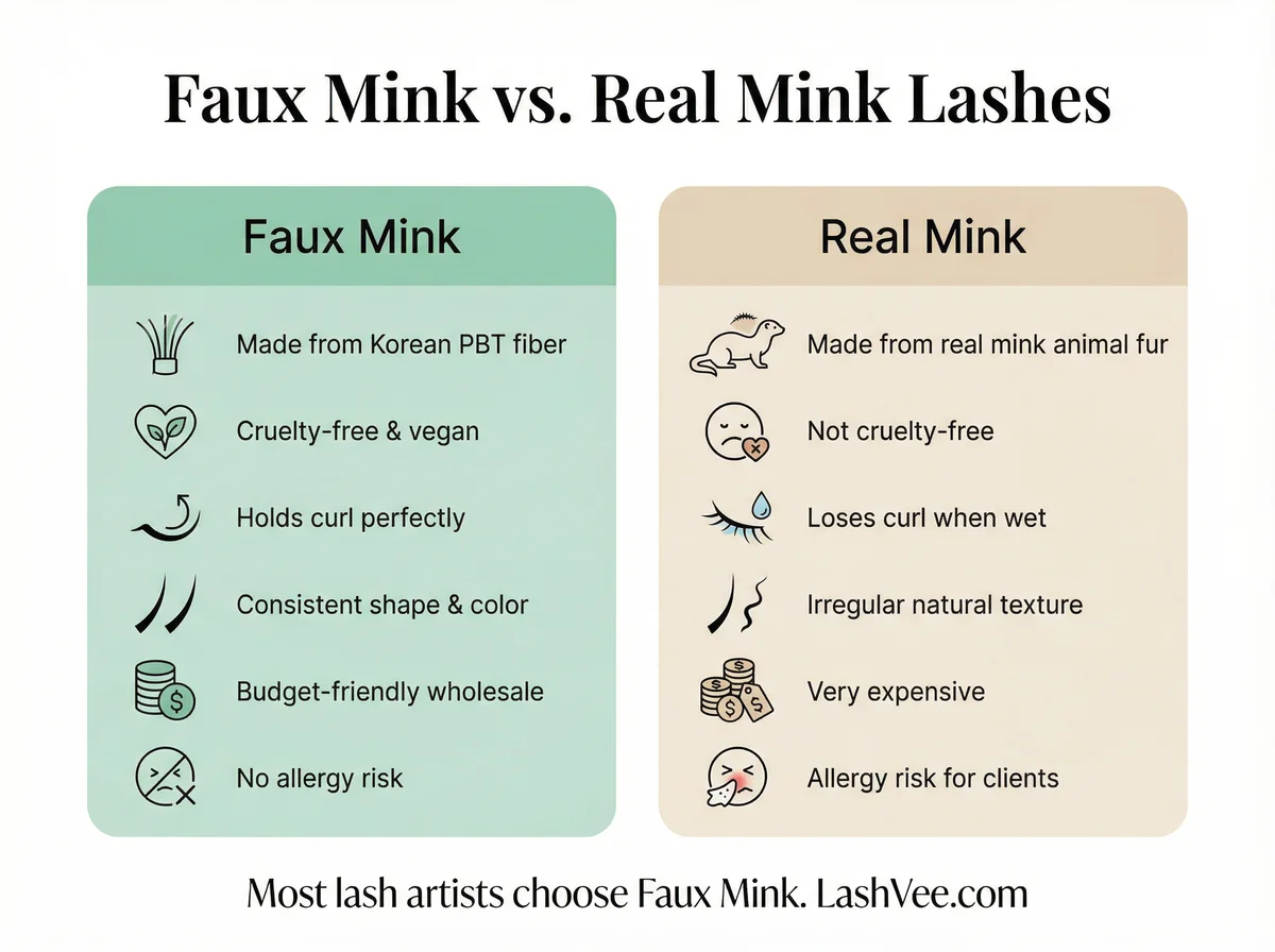 Infographic comparing Faux Mink and Real Mink lashes