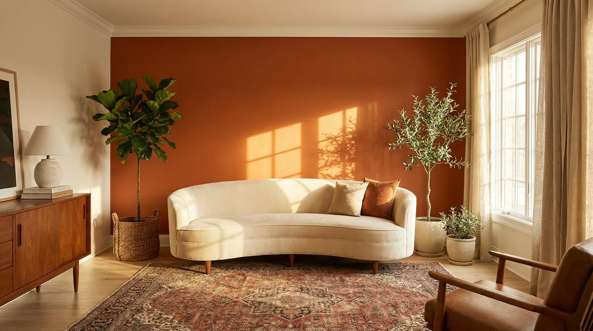 Sala decorada com parede colorida mostrando o poder da tinta