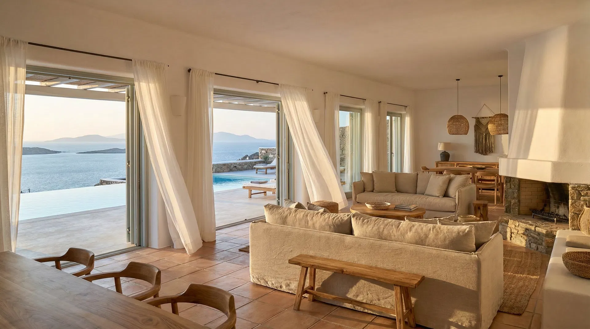 Luxury villa interior with sea view