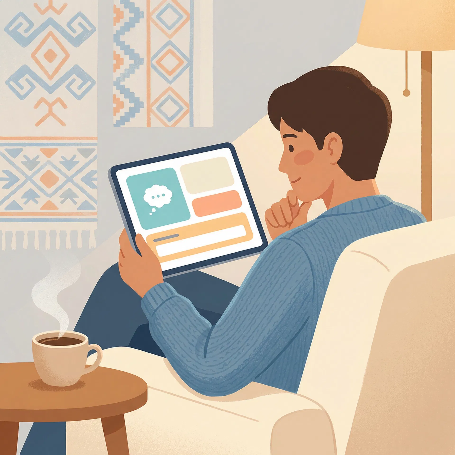 Person answering questions on tablet