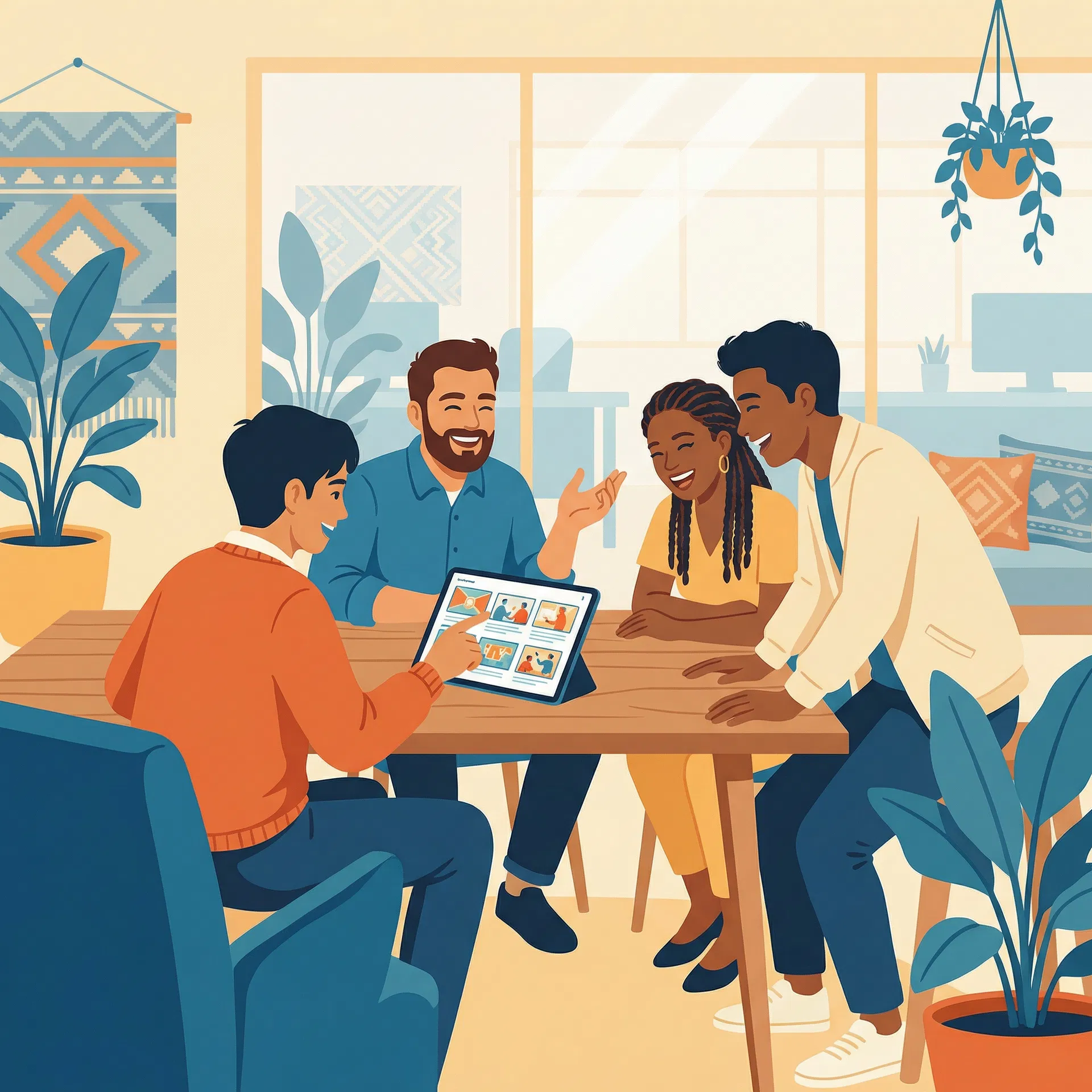 Team connecting over storyboards