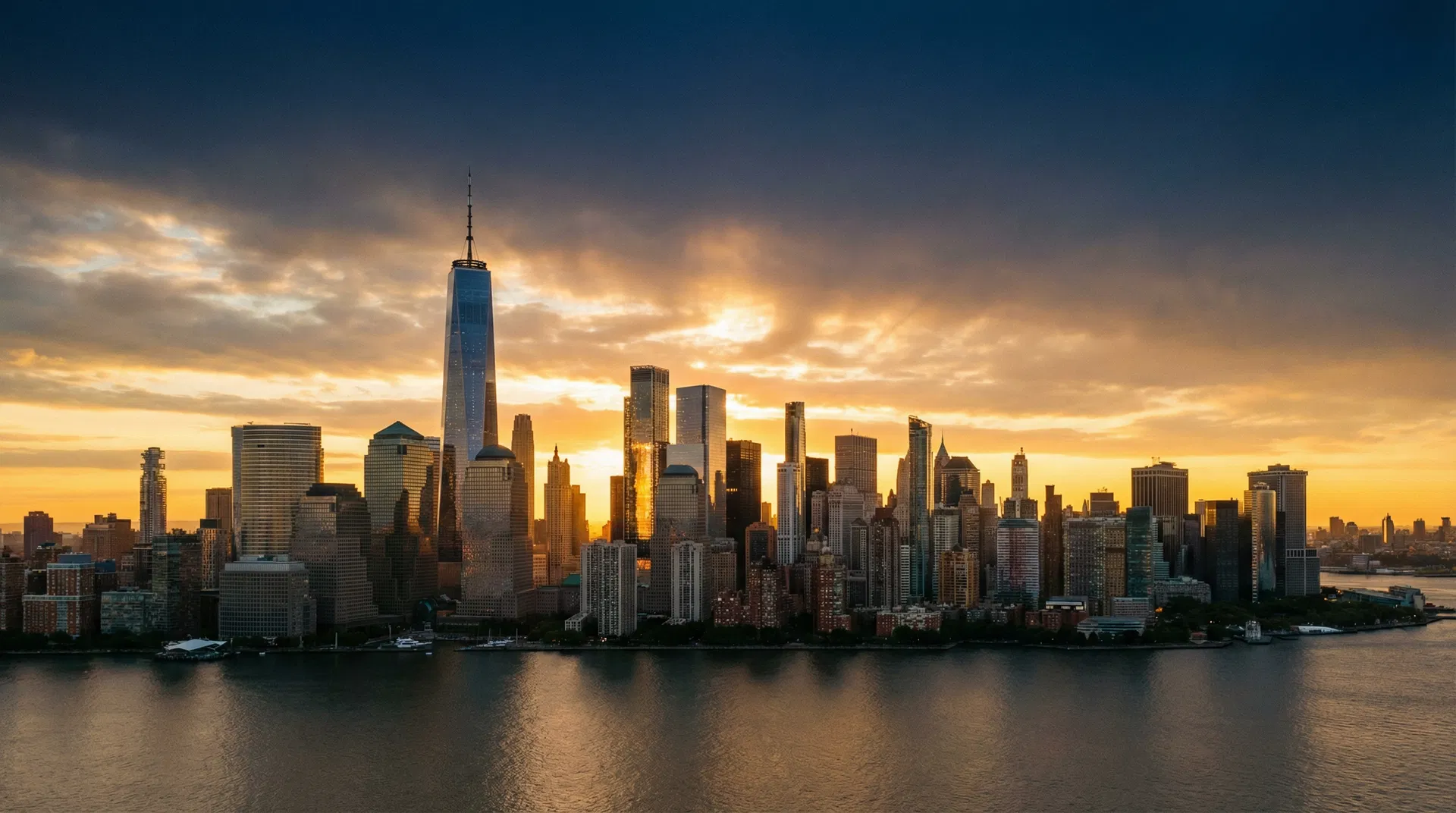 Manhattan skyline at golden hour