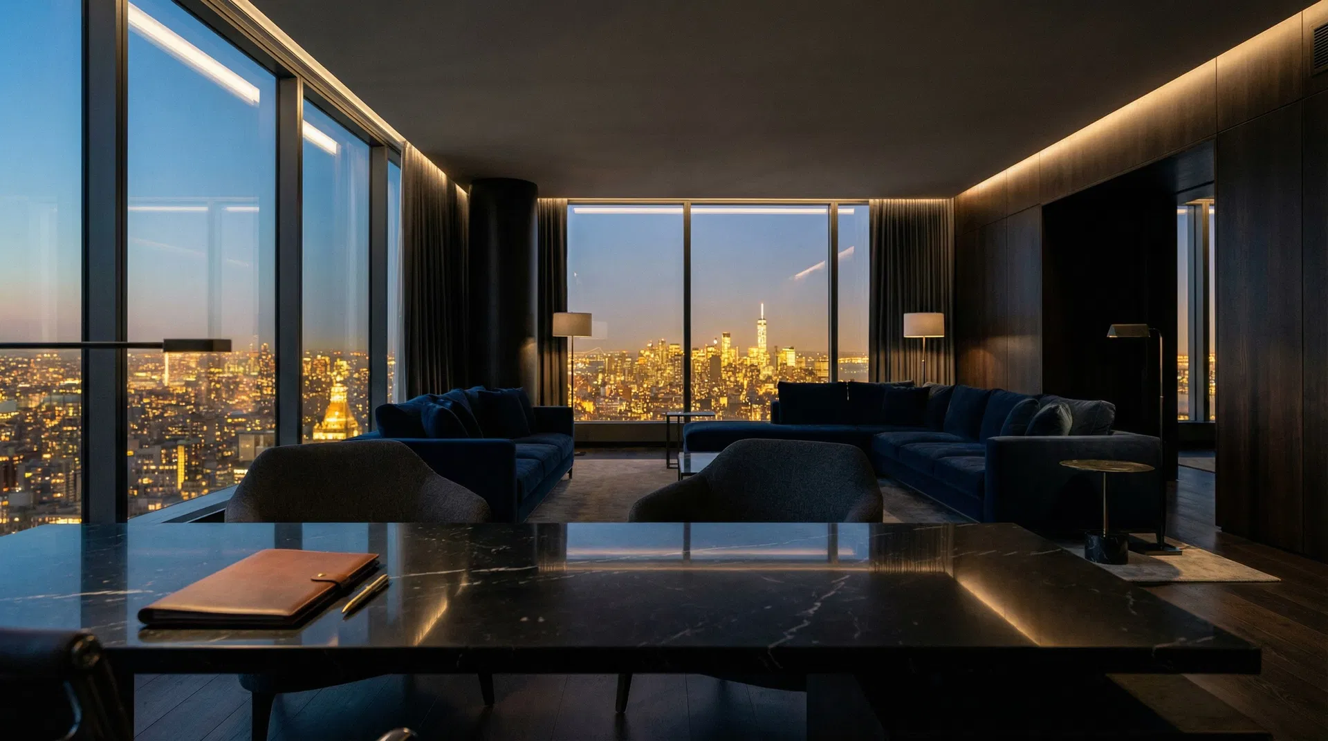 A dramatic, luxurious interior with gold accents, representing the world of Nano Private.