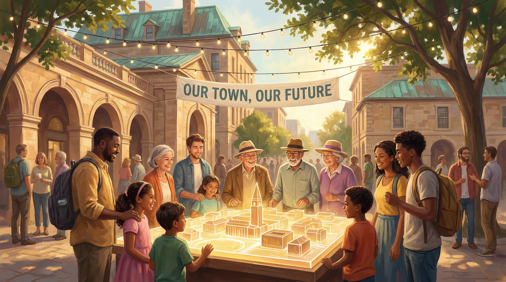 Community gathering around a town vision