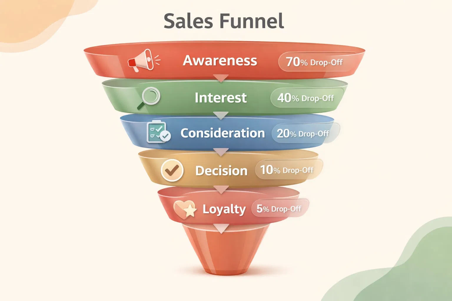 Funil de vendas com 5 estágios