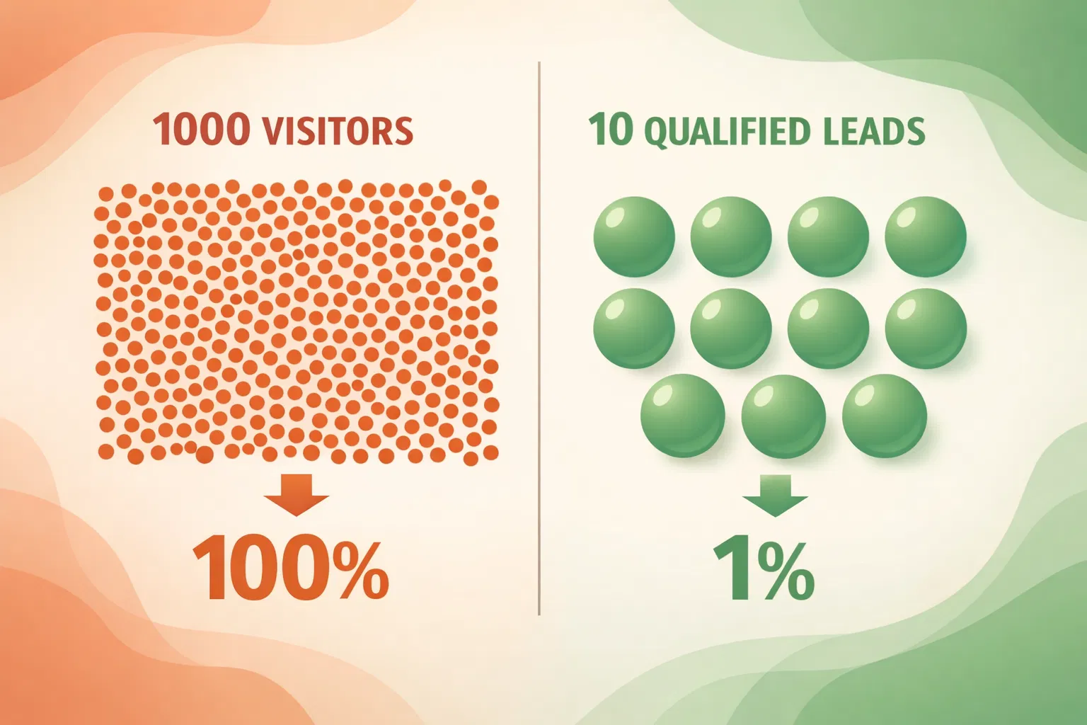 Comparação entre 1000 visitantes e 10 leads qualificados