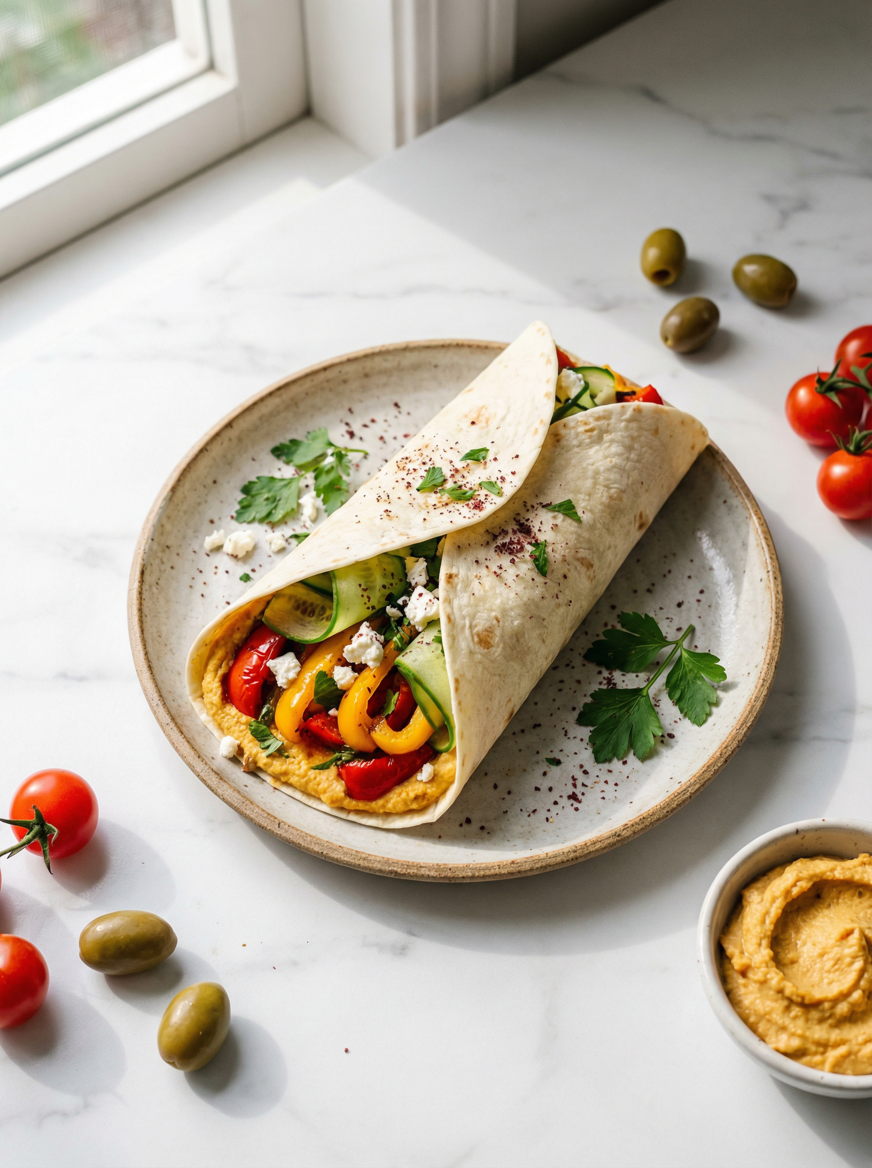 Mediterranean Veggie Hummus Wrap