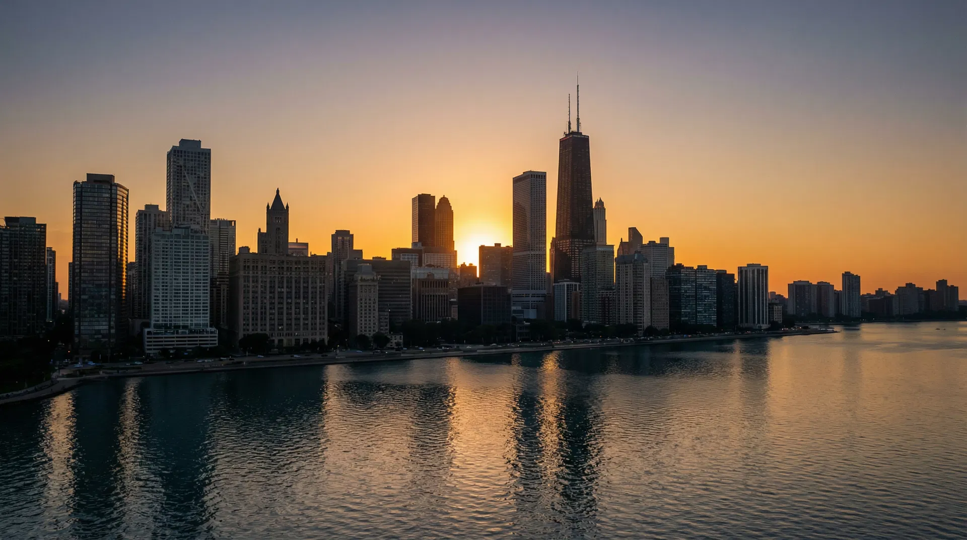 Chicago skyline at golden hour
