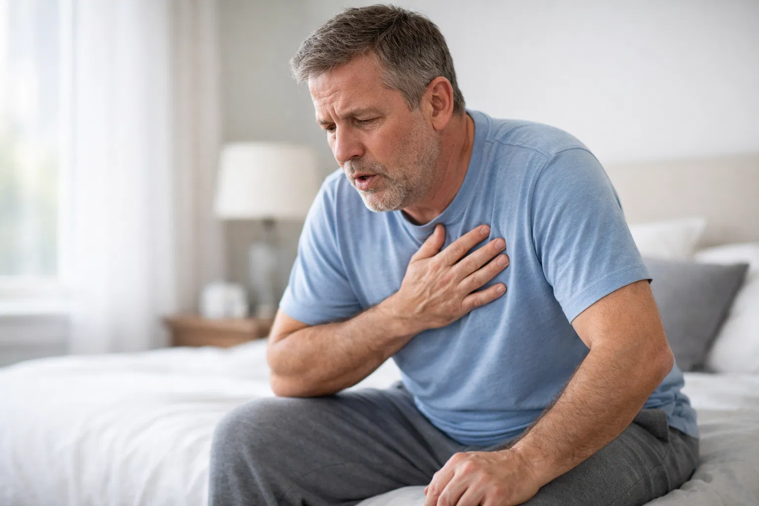 Person experiencing shortness of breath while climbing stairs – early sign of weak heart Person experiencing shortness of breath while climbing stairs – early sign of weak heart
