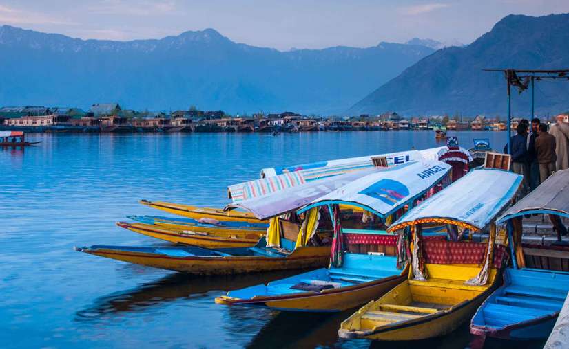 Tourists enjoying a Shikara ride on Dal Lake.