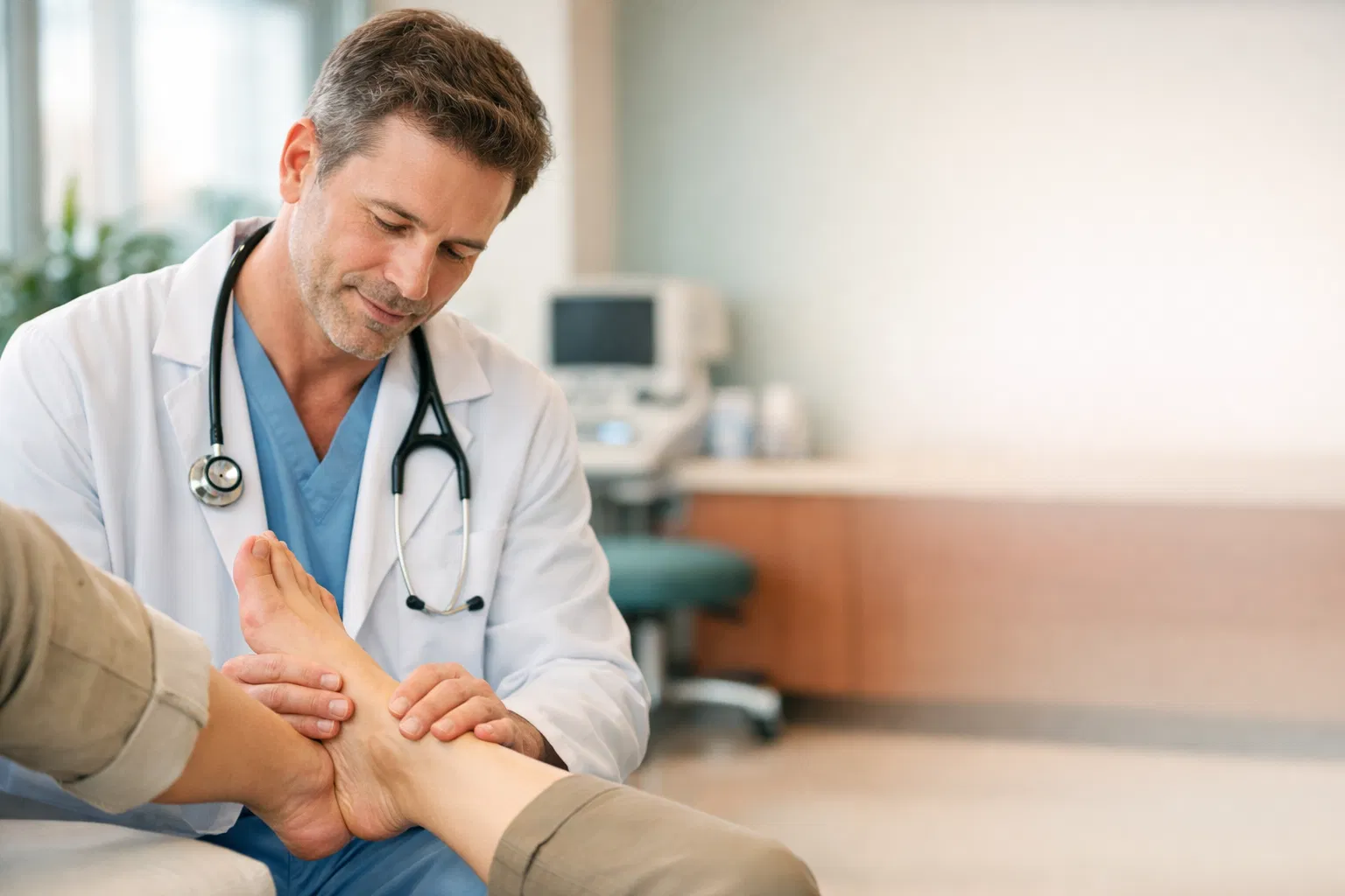 Doctor examining patient's foot