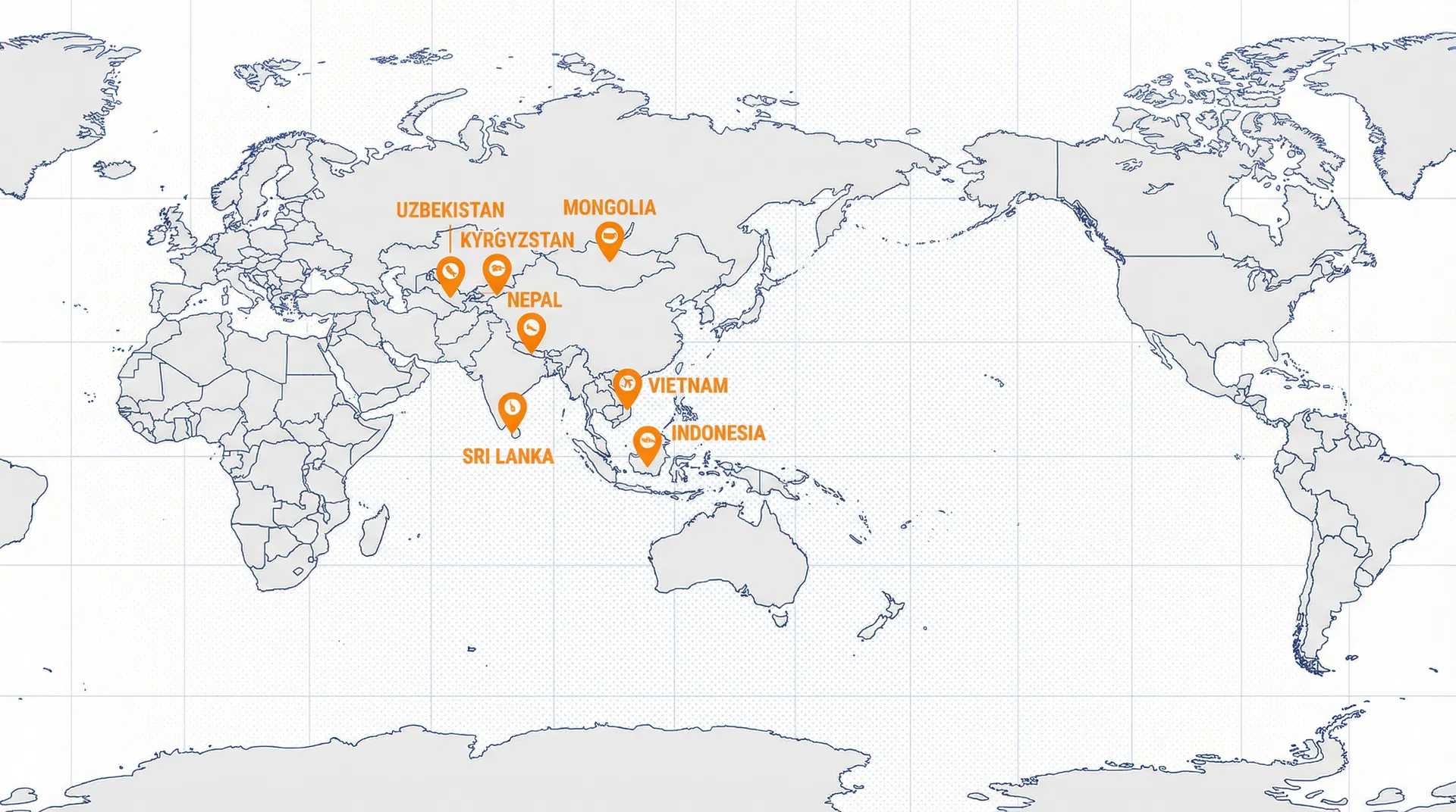 체결국가 세계지도 - 인도네시아, 스리랑카, 베트남, 우즈베키스탄, 키르기스스탄, 네팔, 몽골