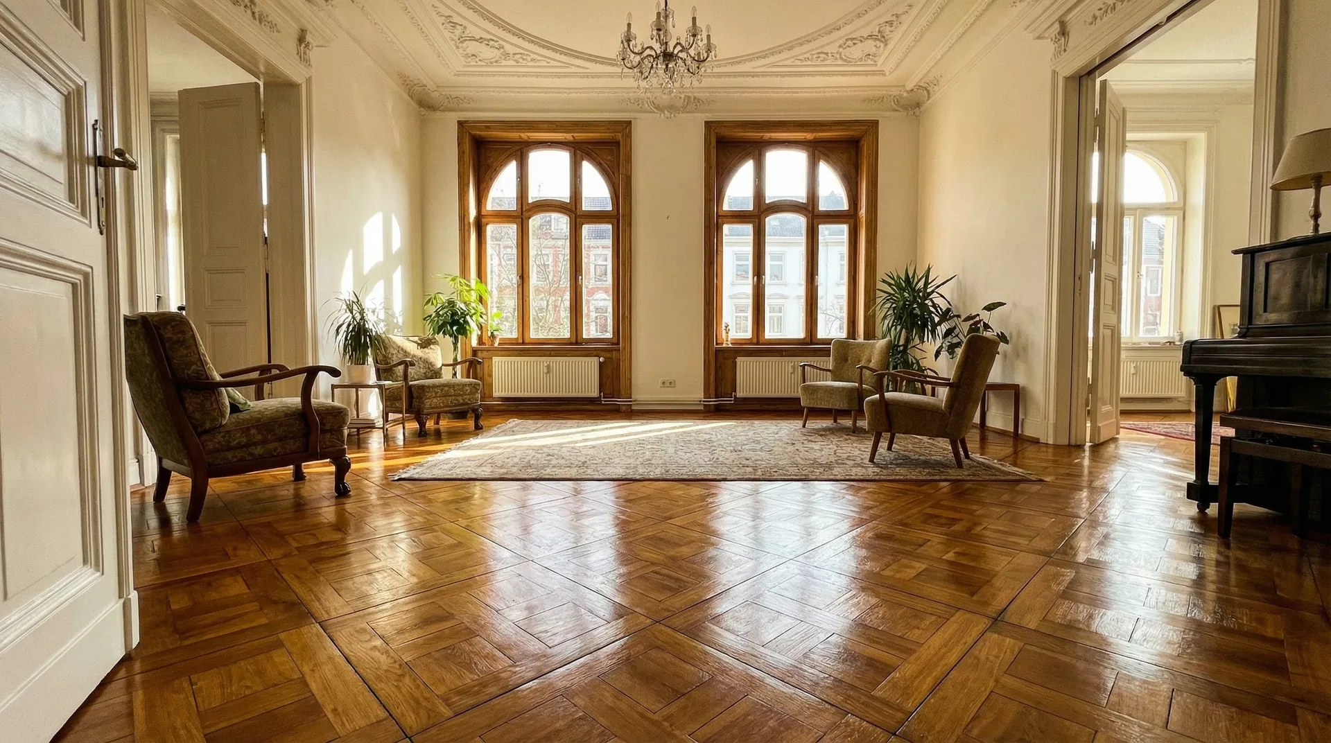 Restauriertes Mosaikparkett im Altbau nachher in Hamburg St. Georg