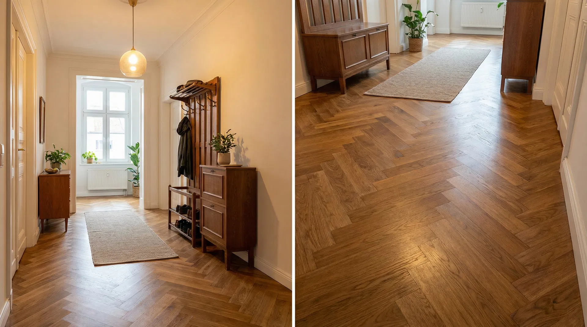 Frisch versiegelter Eingangsbereich mit Fischgrätmuster nachher in Hamburg Rotherbaum