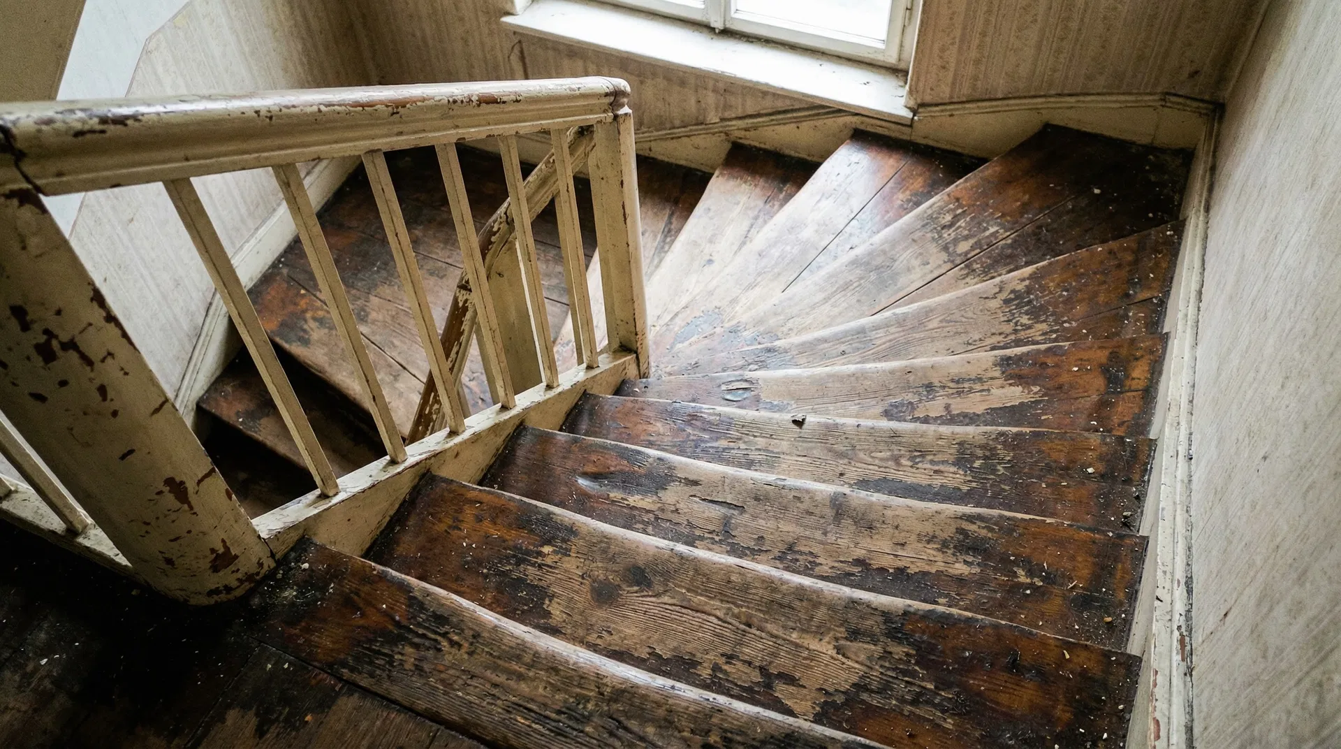 Abgetretene Holztreppe vorher in Hamburg Blankenese