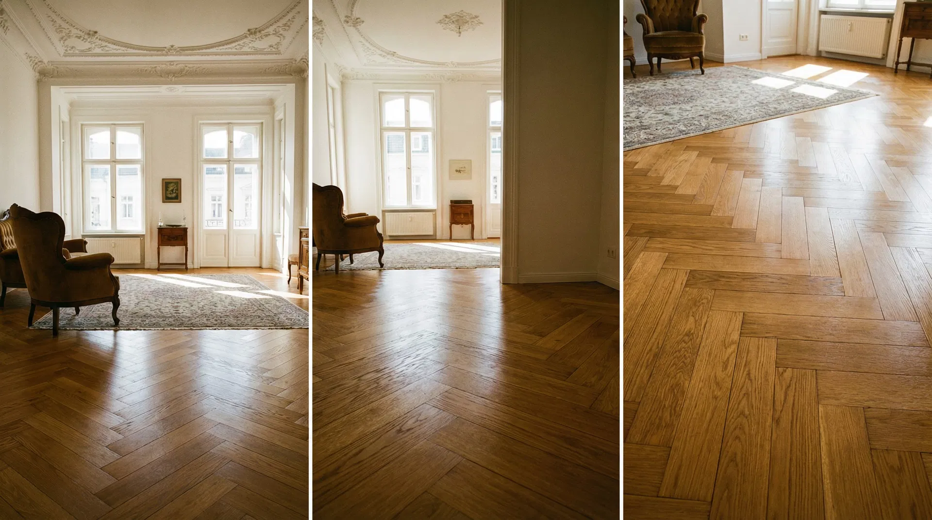 Restauriertes Fischgrät-Parkett nachher in Hamburg Winterhude Altbau