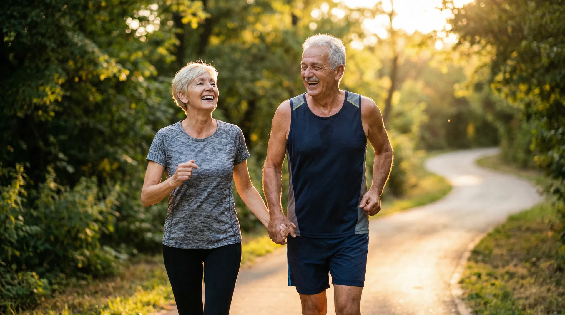 Active seniors enjoying outdoor exercise