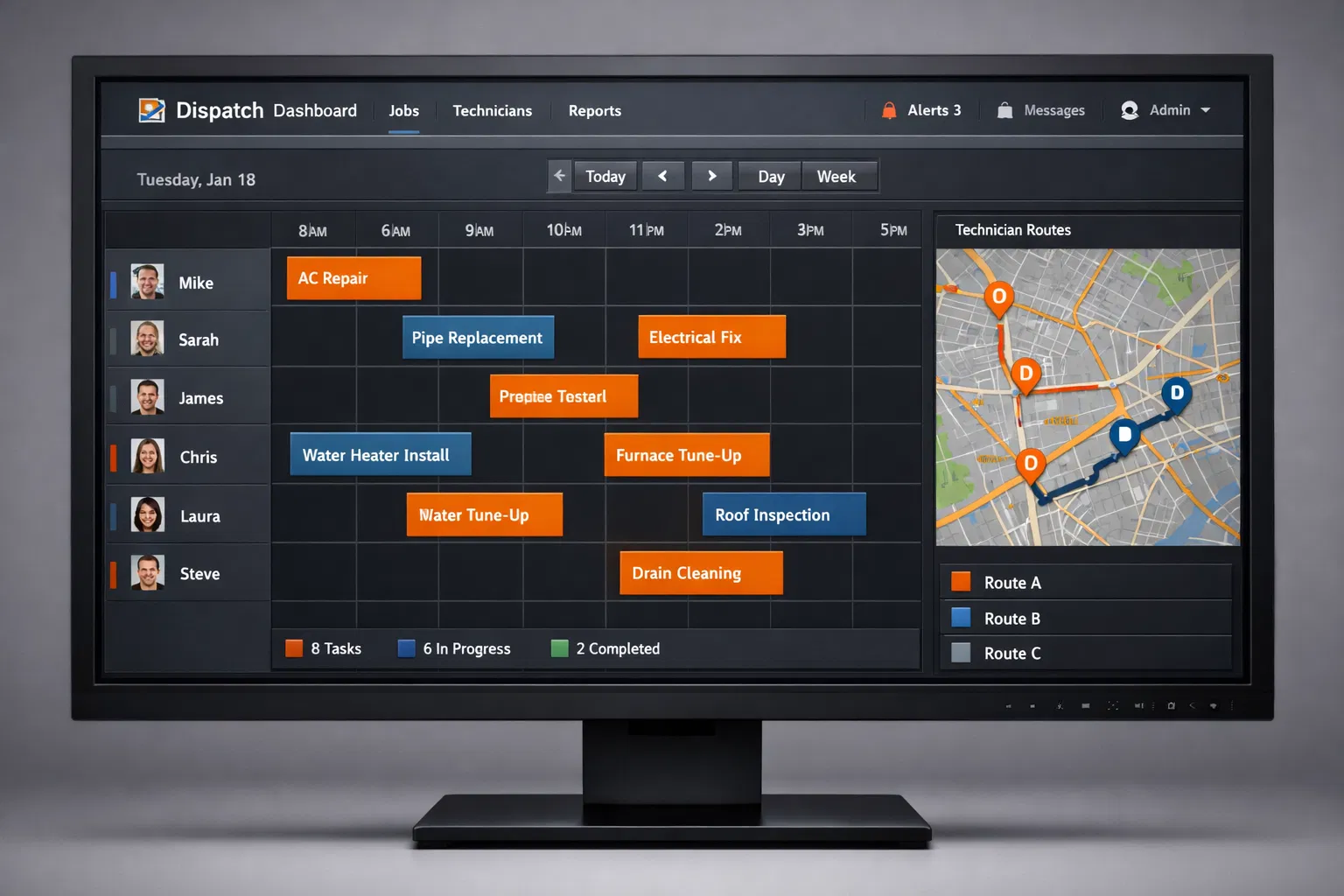 Dispatch dashboard showing schedule and routes
