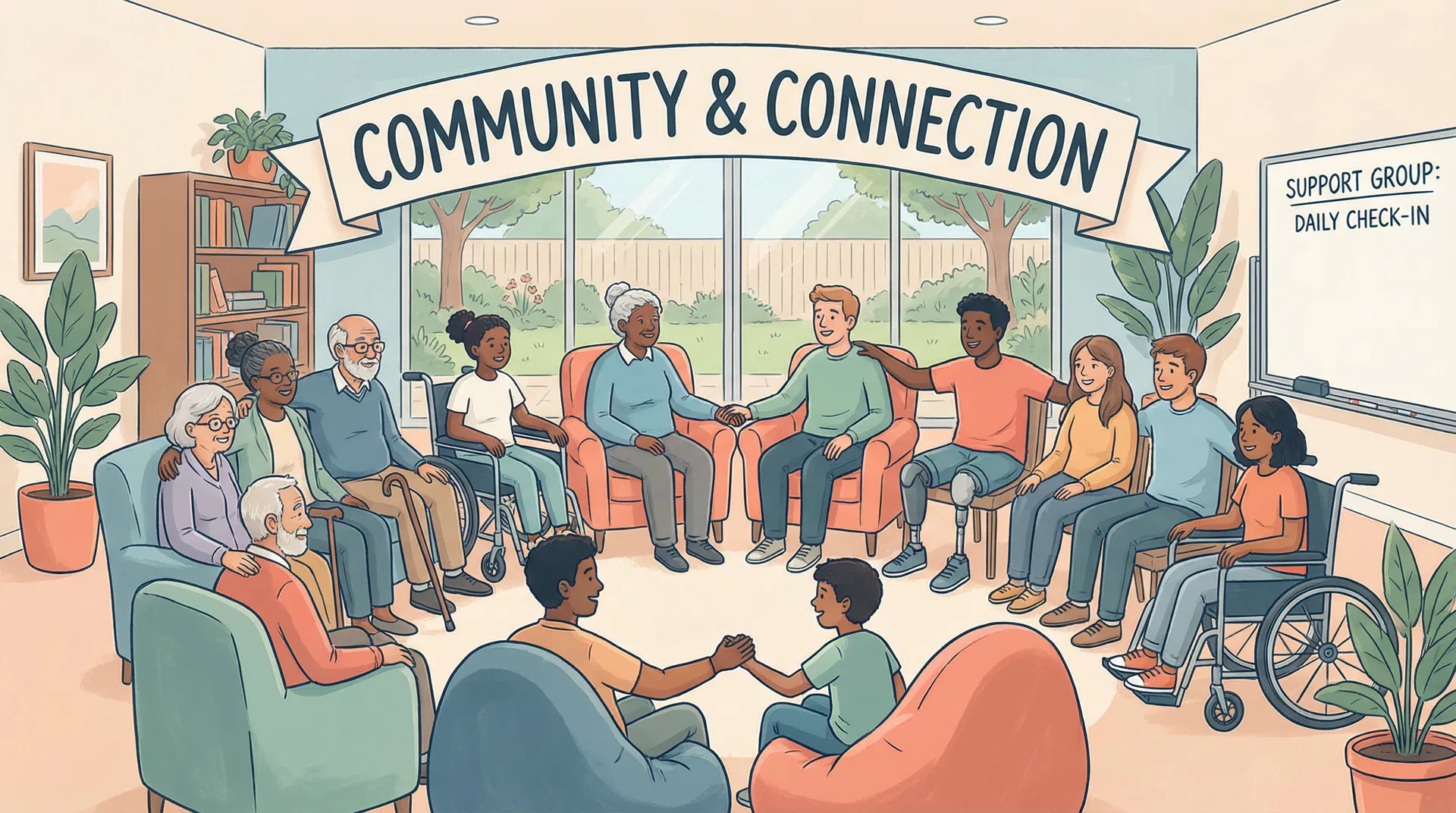 Comunidade diversa em círculo de apoio