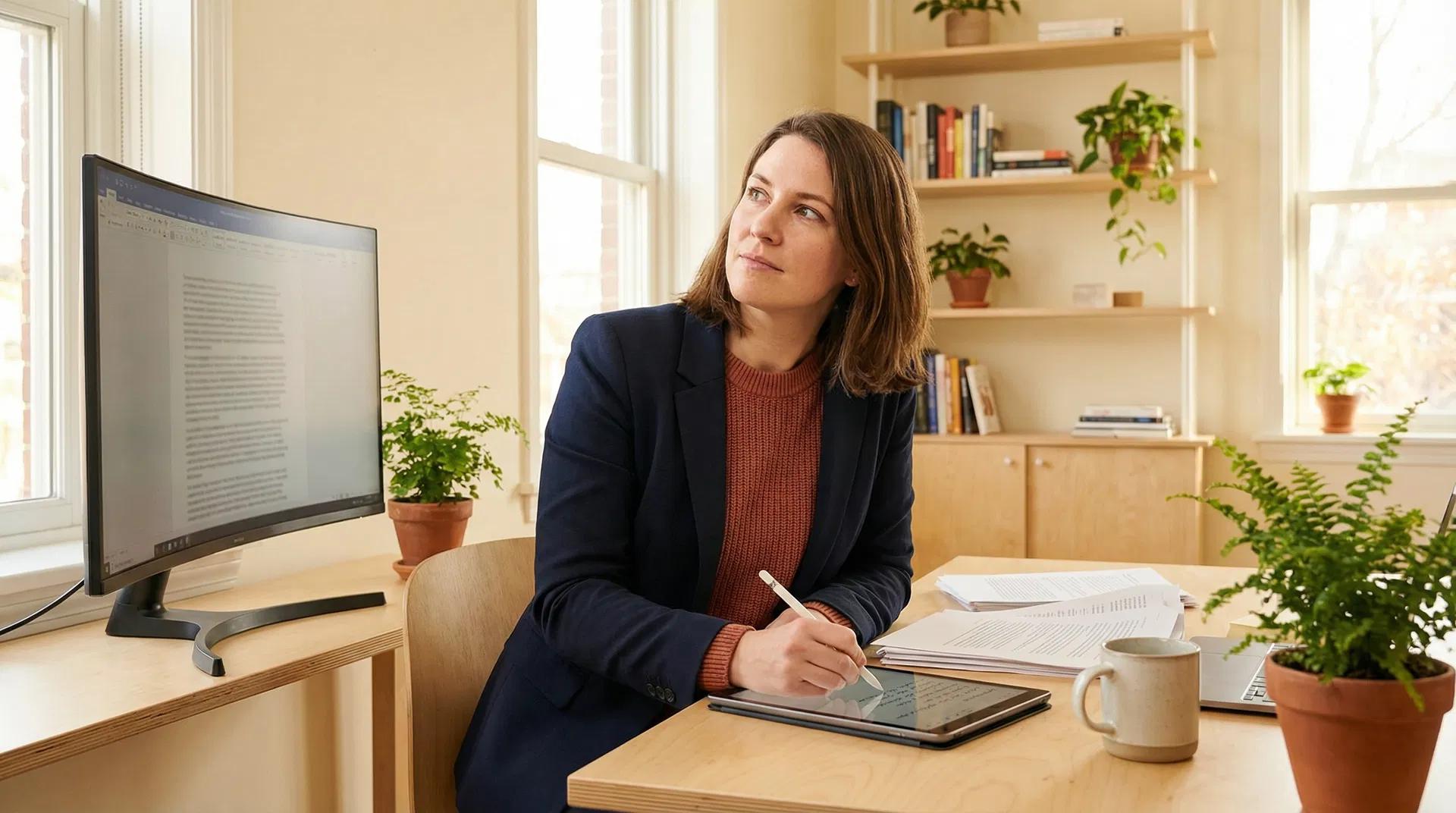 Copywriter som granskar AI-genererat innehåll