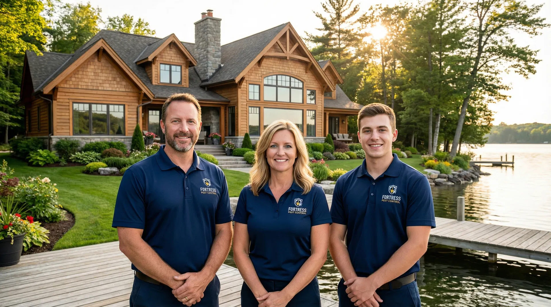 Fortress Pest Control family-owned team - husband and wife owners with employee