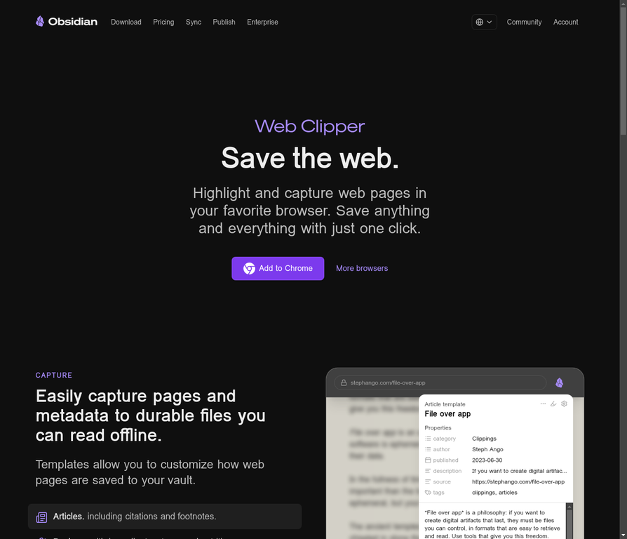 Obsidian Web Clipper 官方页面