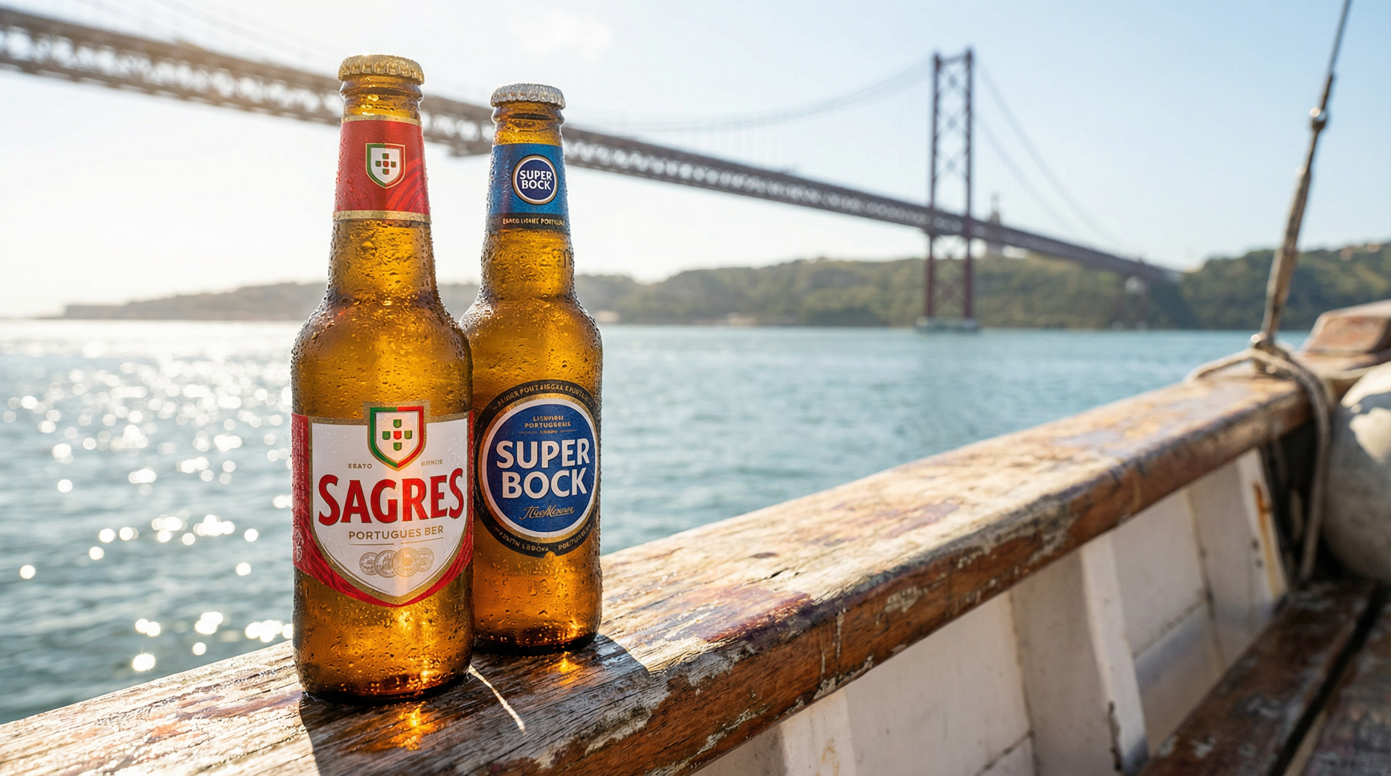 Ice-cold Portuguese beers Sagres and Super Bock on a private boat party in Lisbon