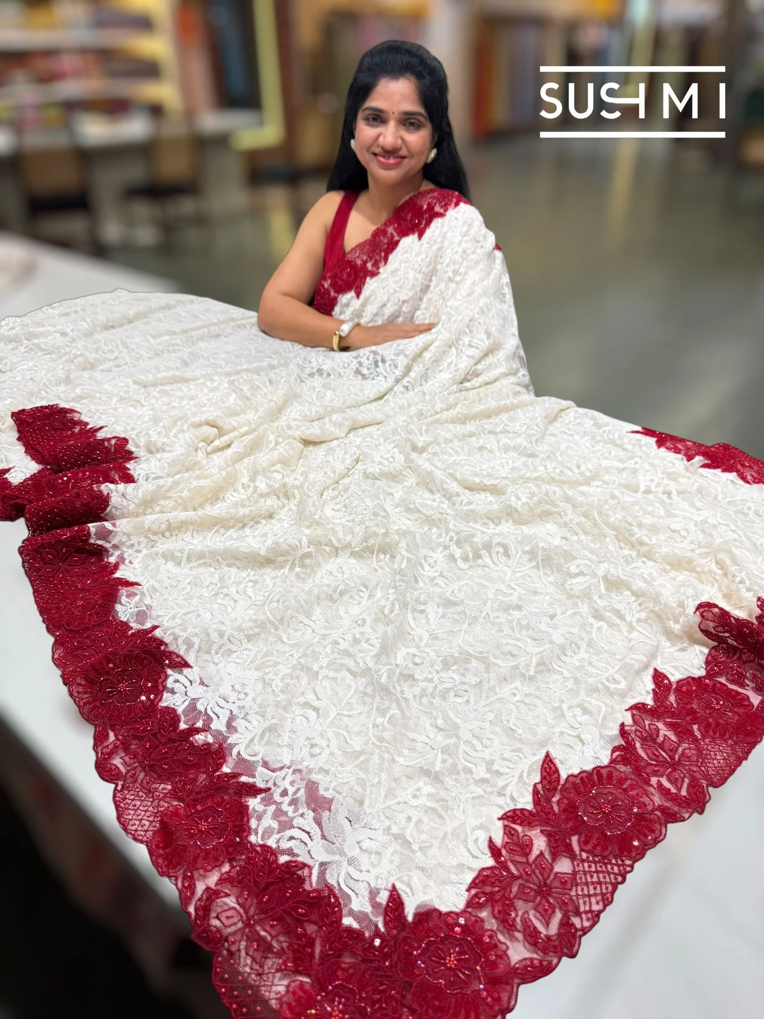 Designer Chantilly Lace Saree SM095 - Image 2