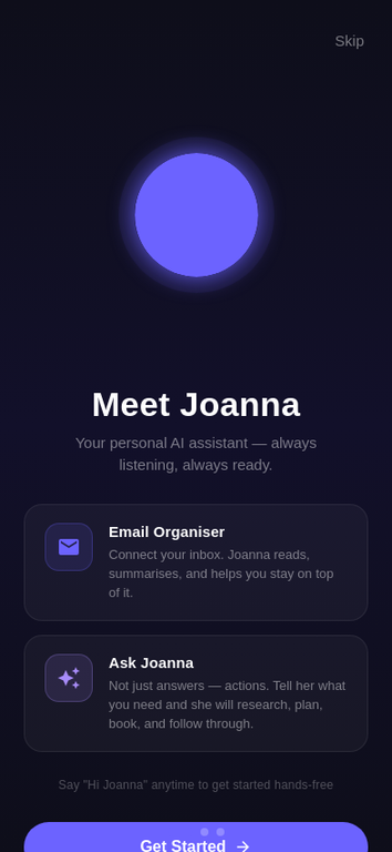 Hi Joanna app — Meet Joanna screen