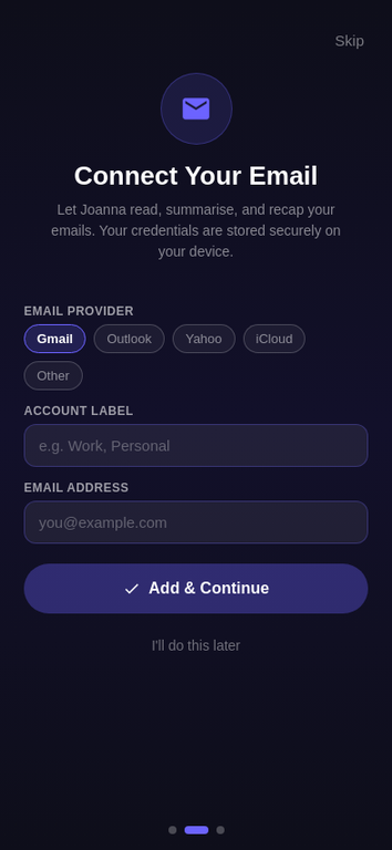 Hi Joanna — Email connect screen
