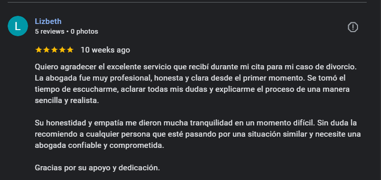 Reseña 5 estrellas de Lizbeth en Google