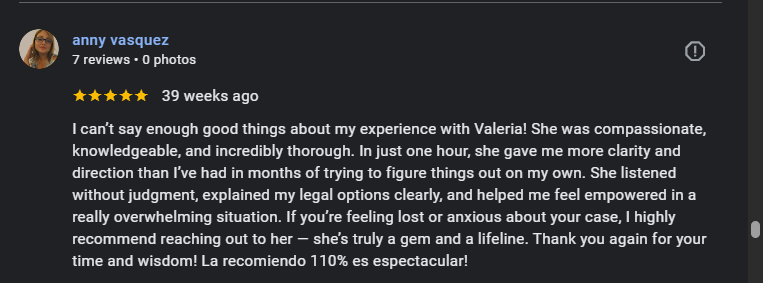 5-star Google review from A. Spong (attorney referral)