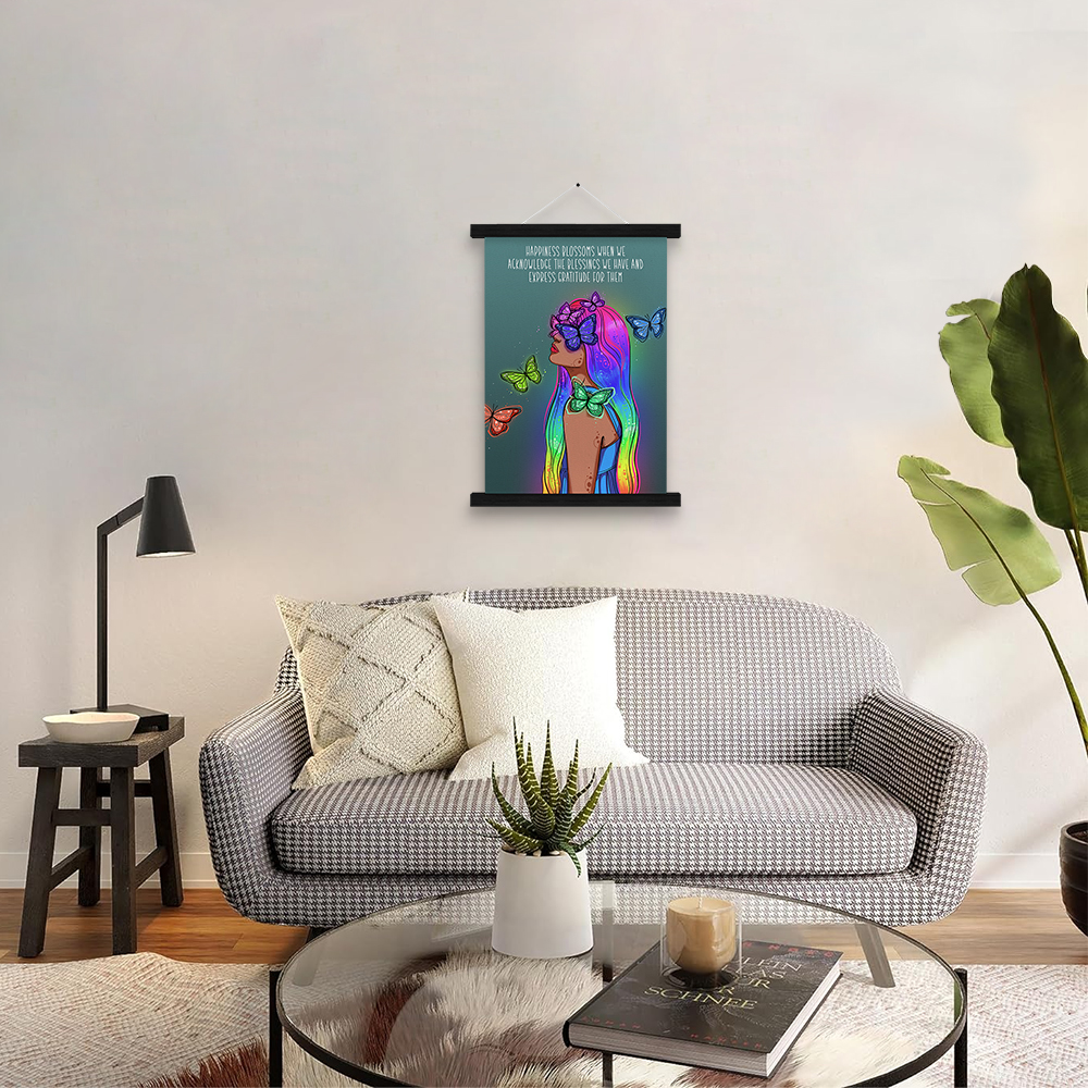 Collection of affirmation art prints displayed in a warm, inviting space