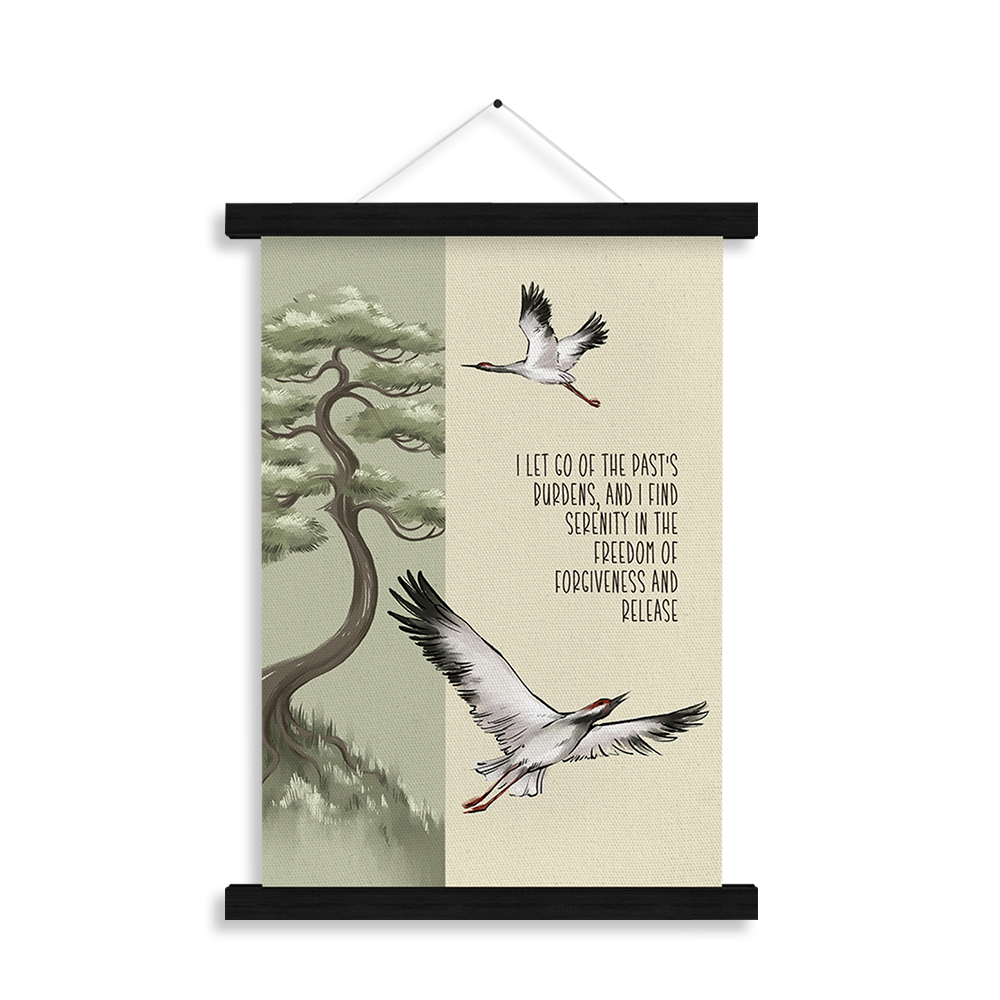 I Let Go of the Past — "I let go of the past's burdens and step into peaceful presence" — Serenity Collection affirmation art