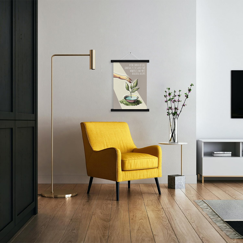 Gallery wall arrangement with multiple affirmation art pieces creating a cohesive display