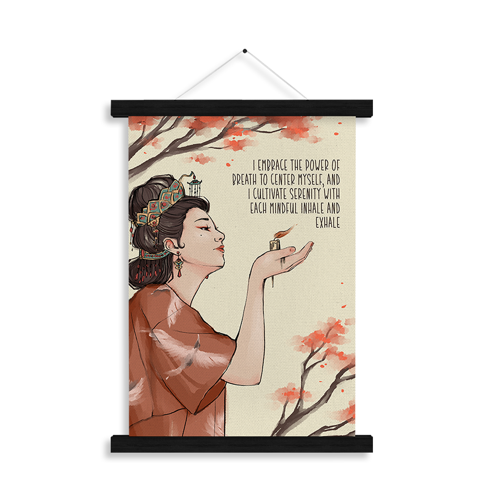 I Embrace the Power of Breath — "I embrace the power of breath to center myself, and I cultivate serenity with each mindful inhale and exhale" — Serenity Collection affirmation art