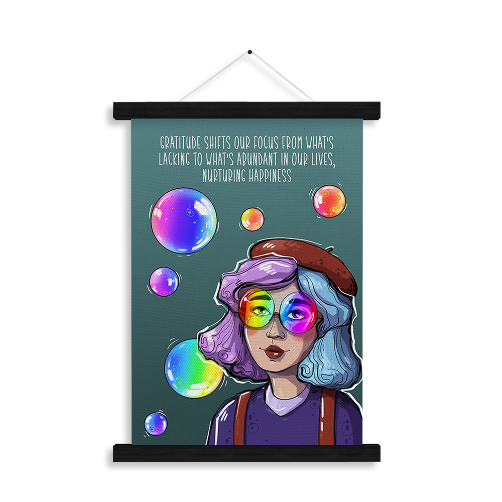 Gratitude Shifts Our Focus — "Gratitude shifts our focus from what's lacking to what's abundant in our lives, nurturing happiness" — Radiant Collection affirmation art