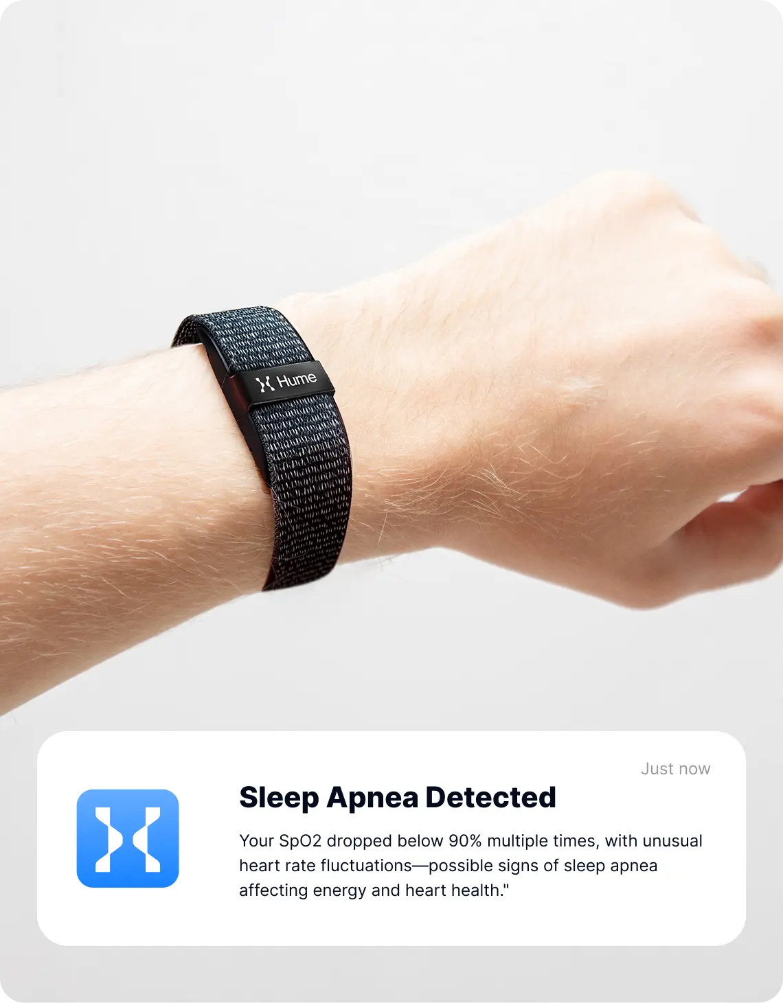 Hume Band worn on wrist showing health monitoring