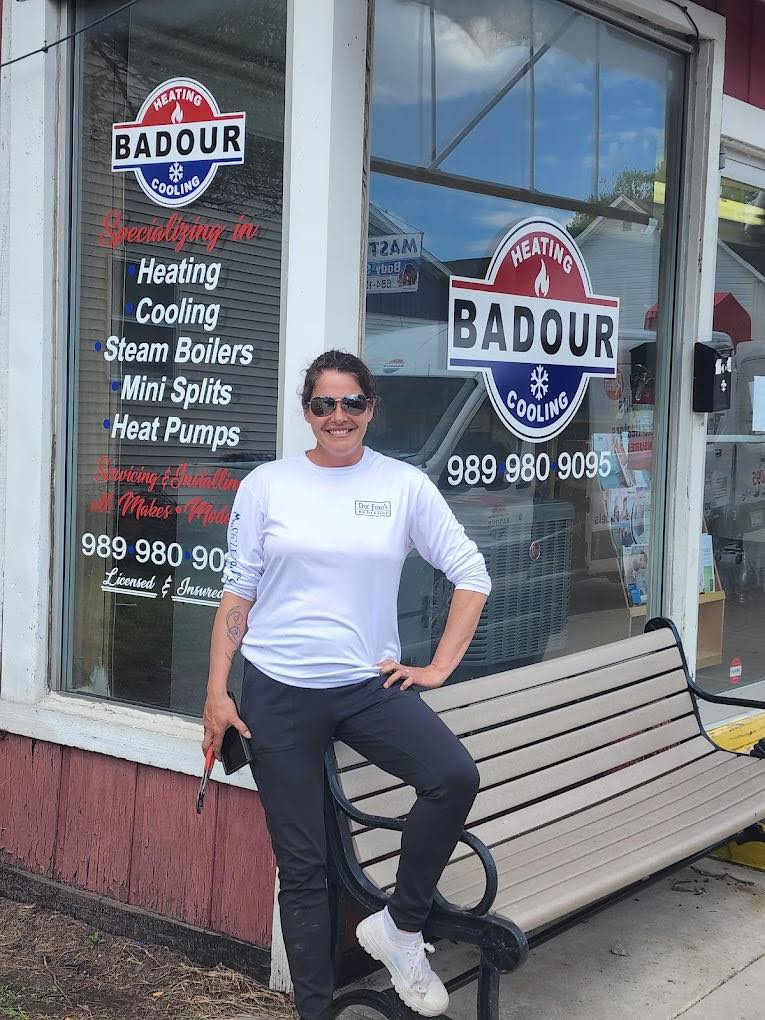 Natalie Badour in front of Badour Heating and Cooling shop — Bay City MI