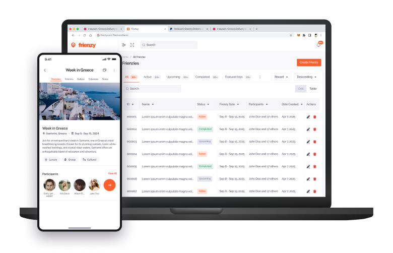 Frienzy dashboard and mobile app