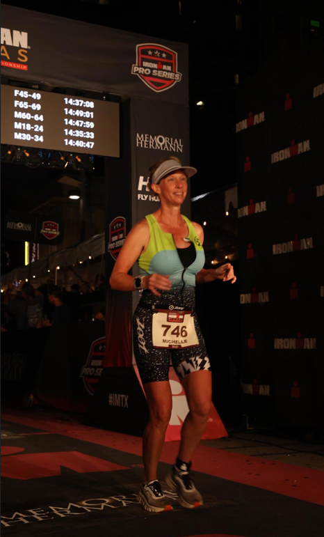 Jay and Michelle at the Ironman California finish arch